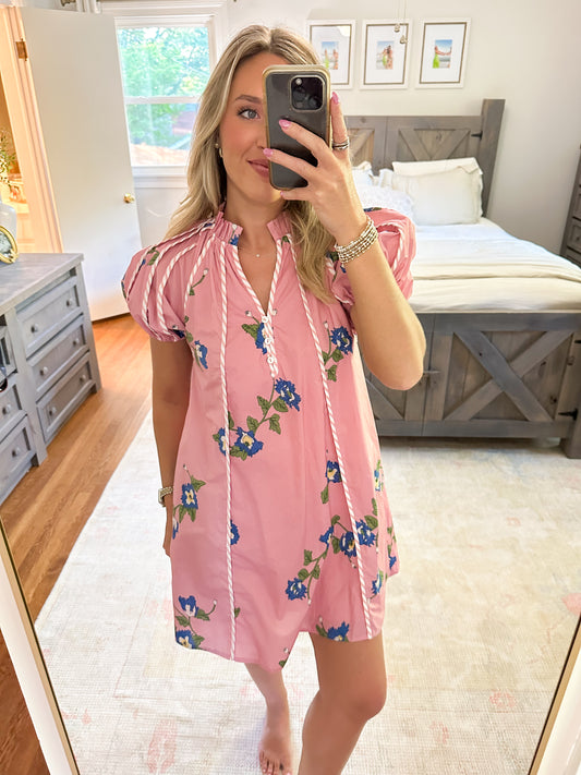 Rose Floral Dress- Pink