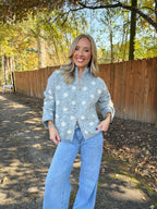 Hayden Polka Dot Zipper Jacket- Grey/Cream