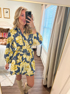 Eve Floral Belt Dress- Blue/Yellow