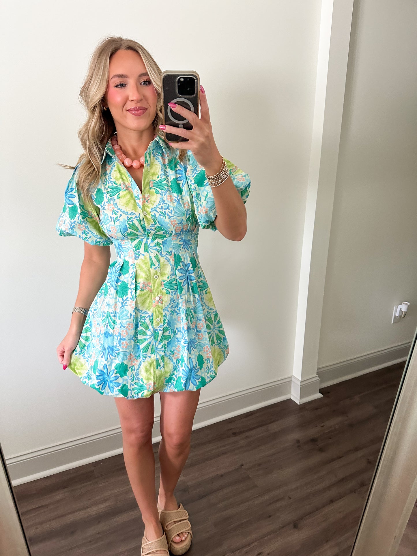 Alicia Floral Mini Dress- Lime Multi