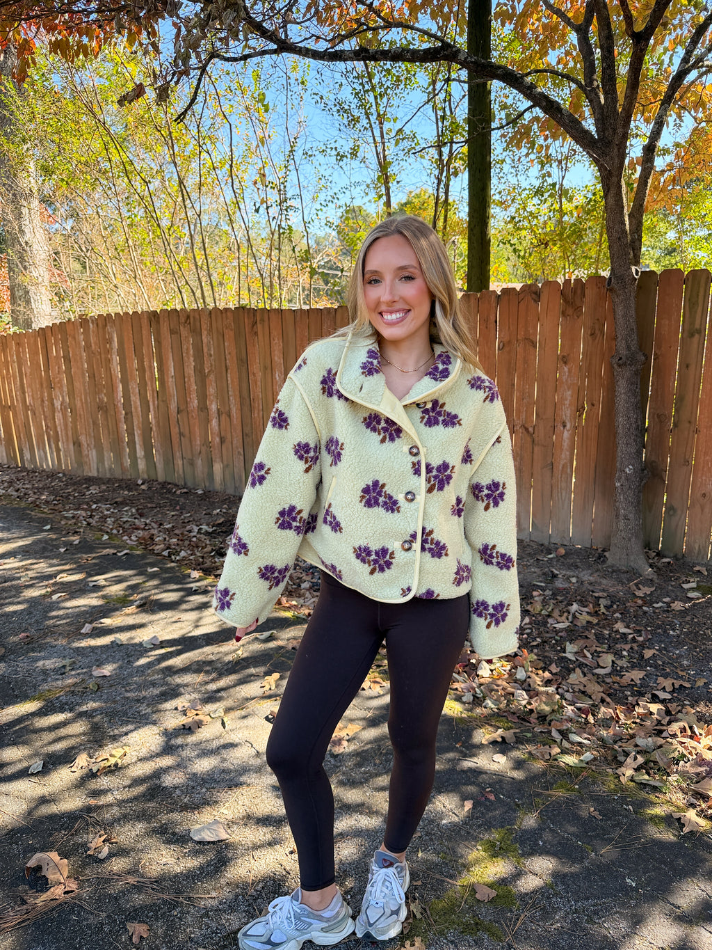Annalise Floral Sherpa Jacket- Yellow