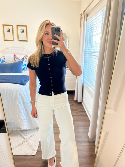 Laken Button Top- Navy