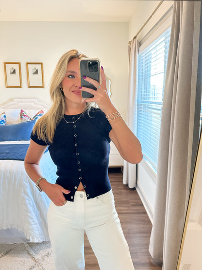 Laken Button Top- Navy