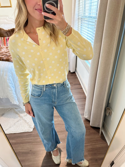 Callie Polka Dot Cropped Cardigan- Butter/White