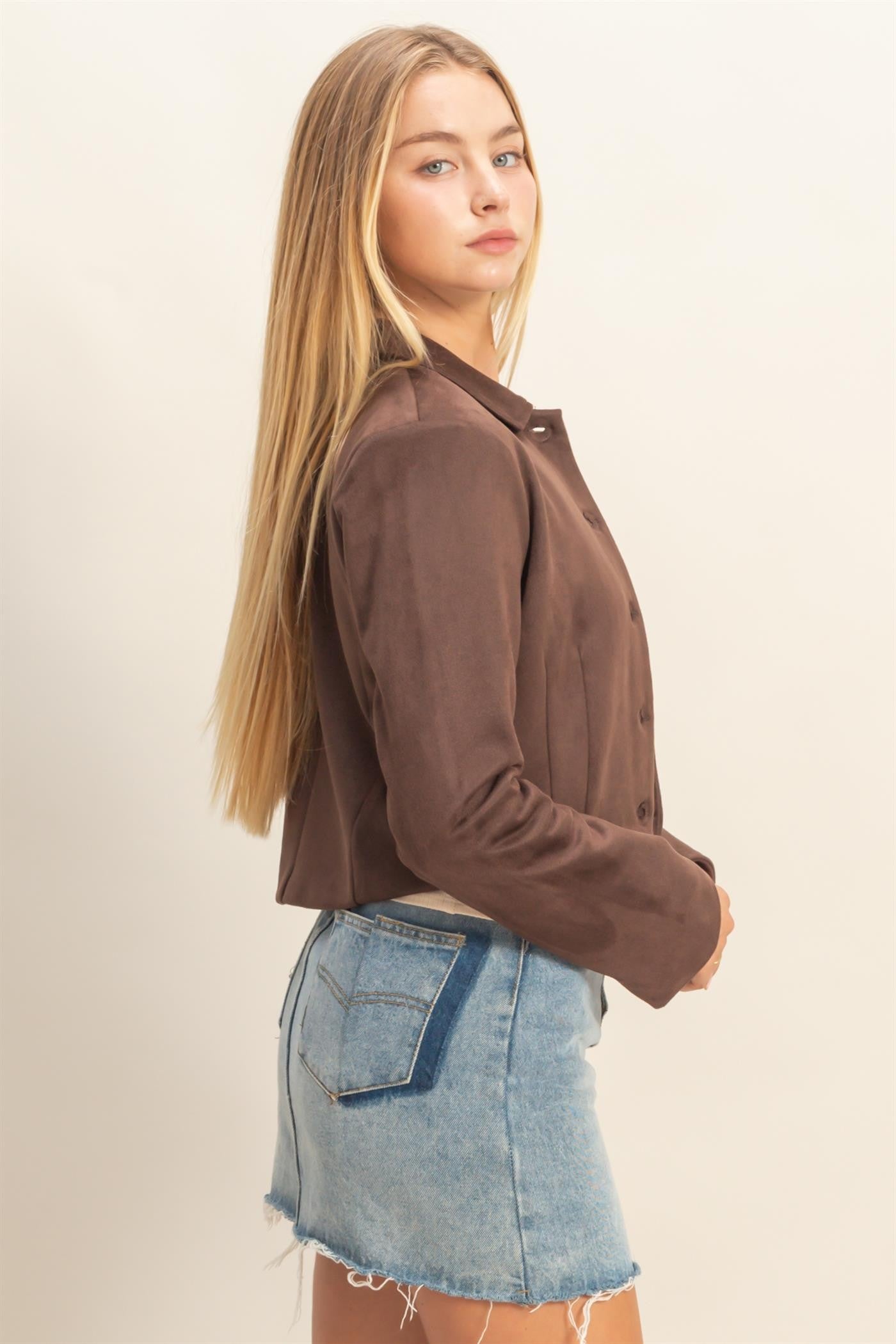 Suede Crop Jacket- Chestnut