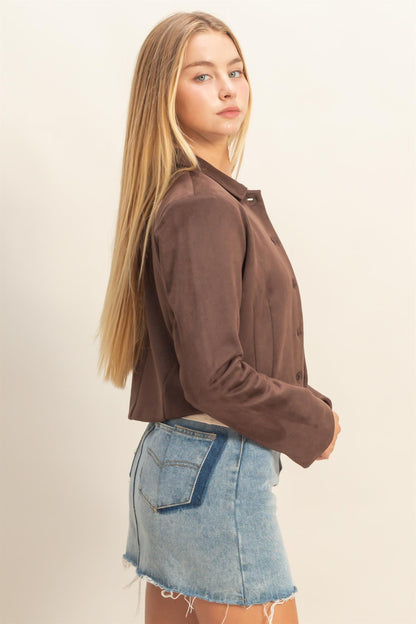 Suede Crop Jacket- Chestnut