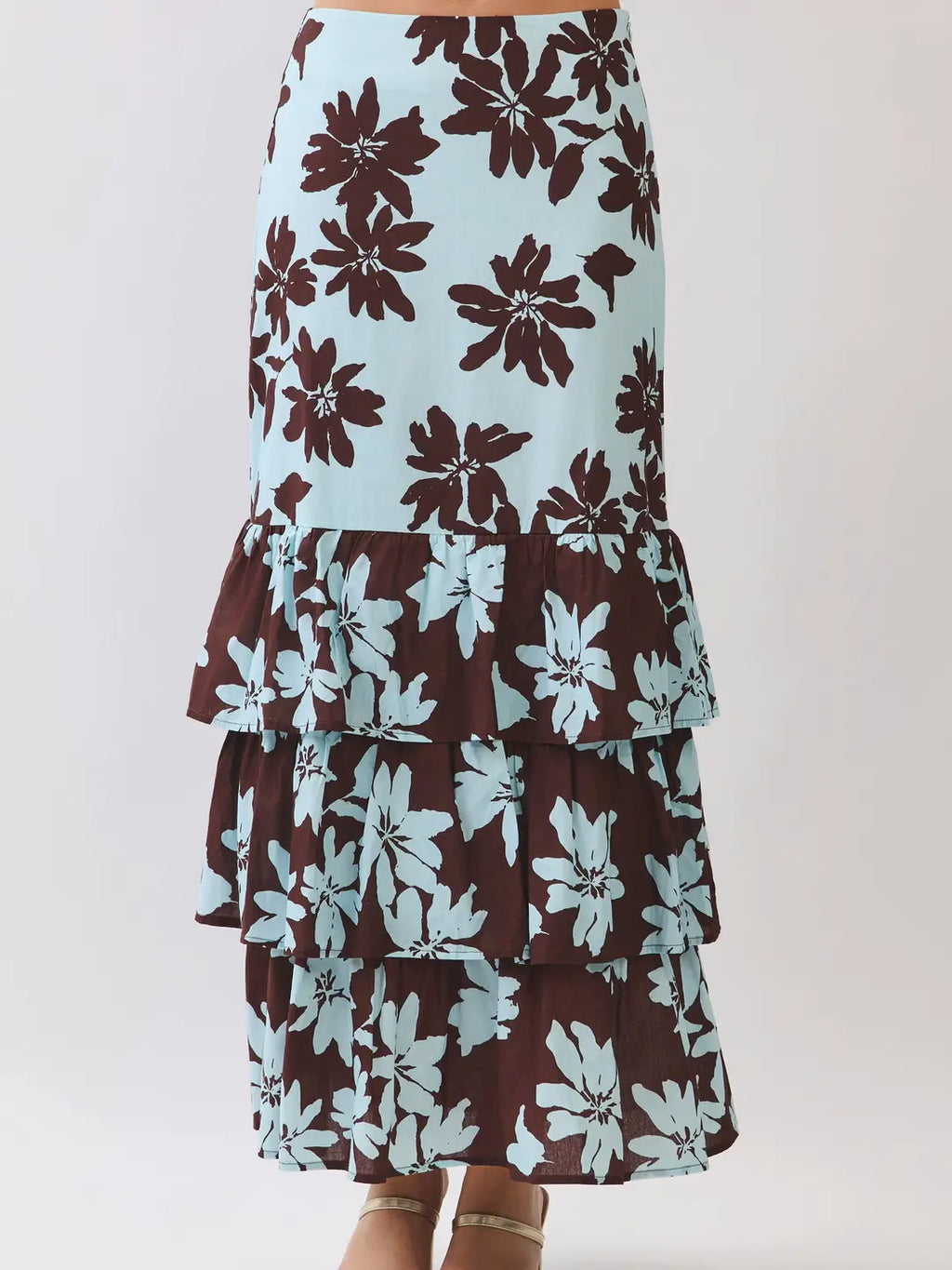 Avena Floral Skirt Set- Blue/Brown