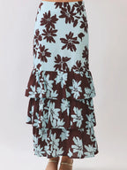 Avena Floral Skirt Set- Blue/Brown