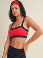 Contrast Block Sports Bra- Blood Orange/Navy