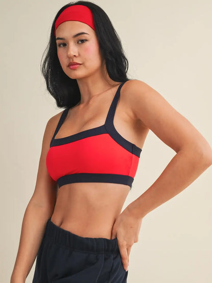 Contrast Block Sports Bra- Blood Orange/Navy
