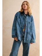 Corduroy Collar Denim Utility Jacket
