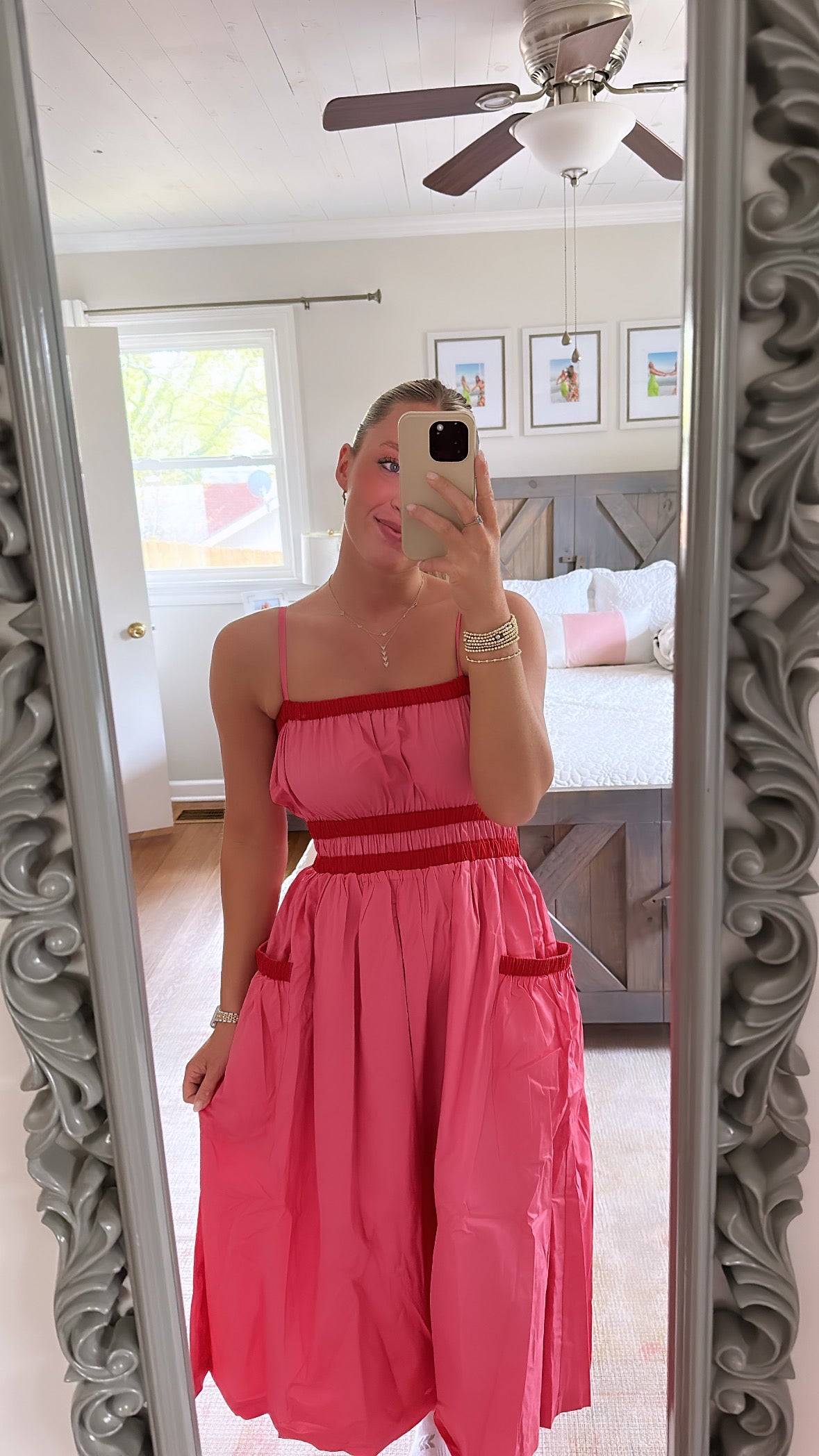 Mila Colorblock Dress- Pink/Red Small