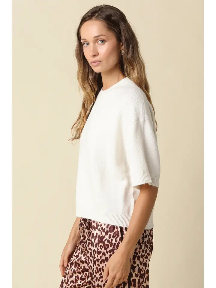 Parker Half-Sleeve Sweater- Ivory