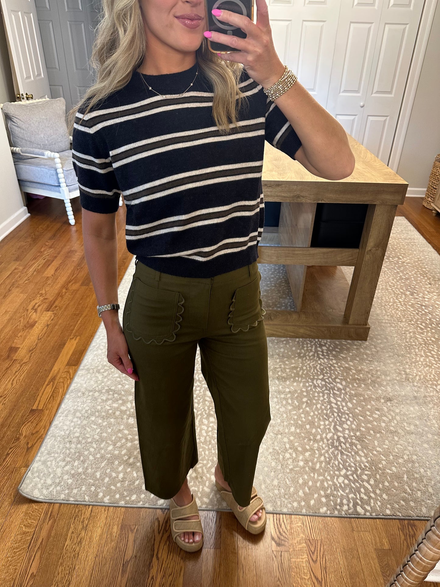 Colette Cropped Scallop Pocket Pants- Olive