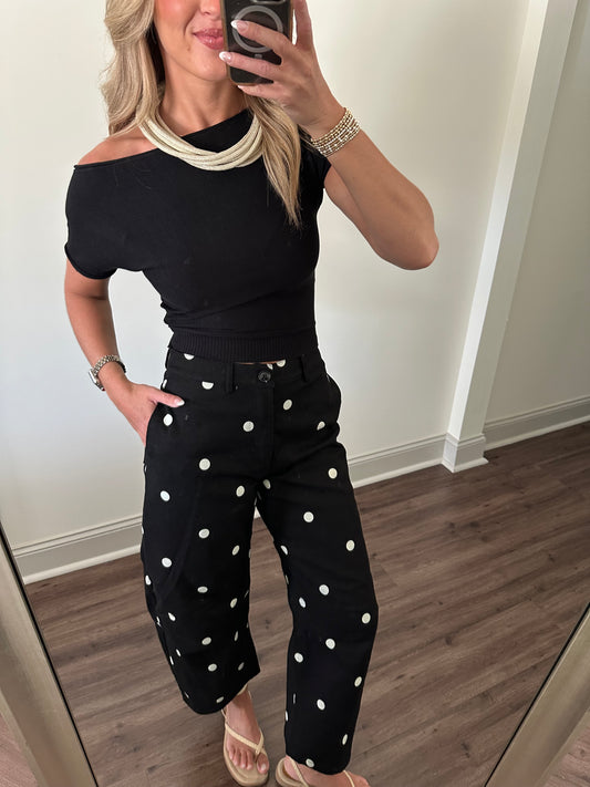 Angela Boat Neck Cinched Tee- Black