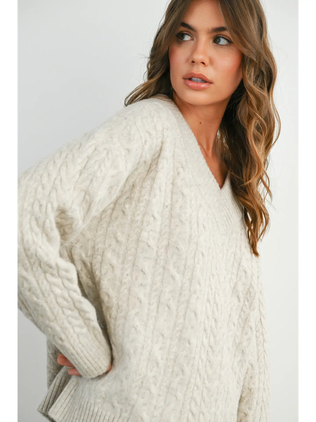 Heather Cable Knit Sweater- Oat