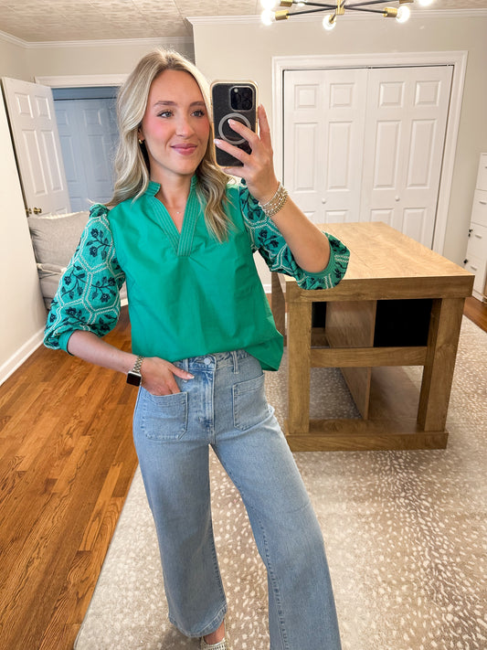 Elissa Embroidered Top- Green