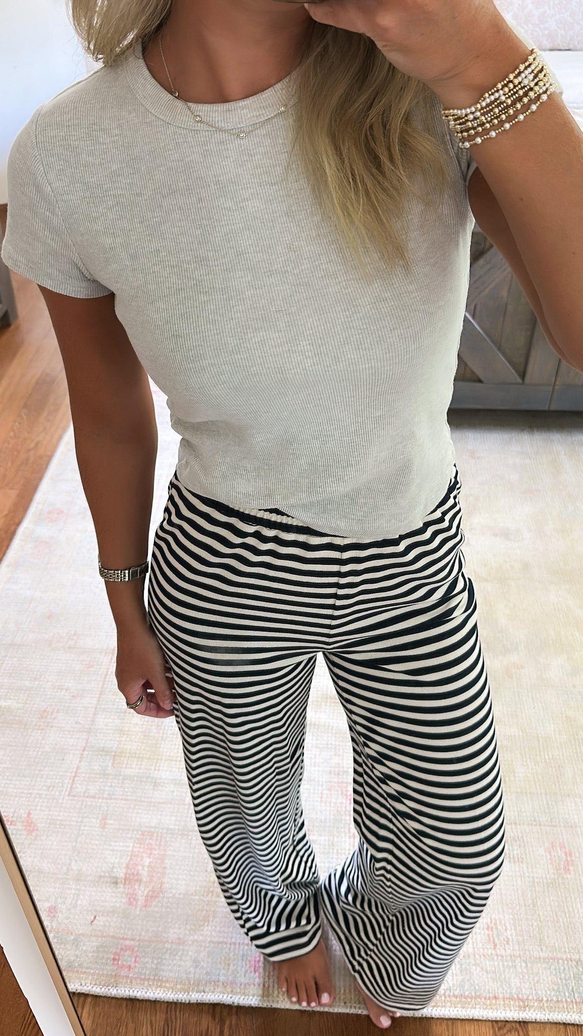 Natalie Stripe Pants- Navy