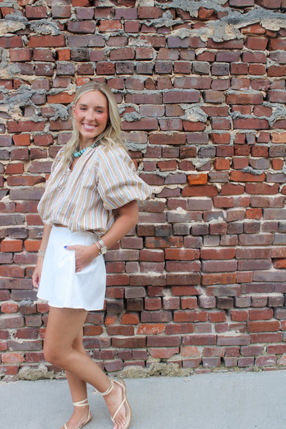 Harbor Stripe Bubble Top- Taupe
