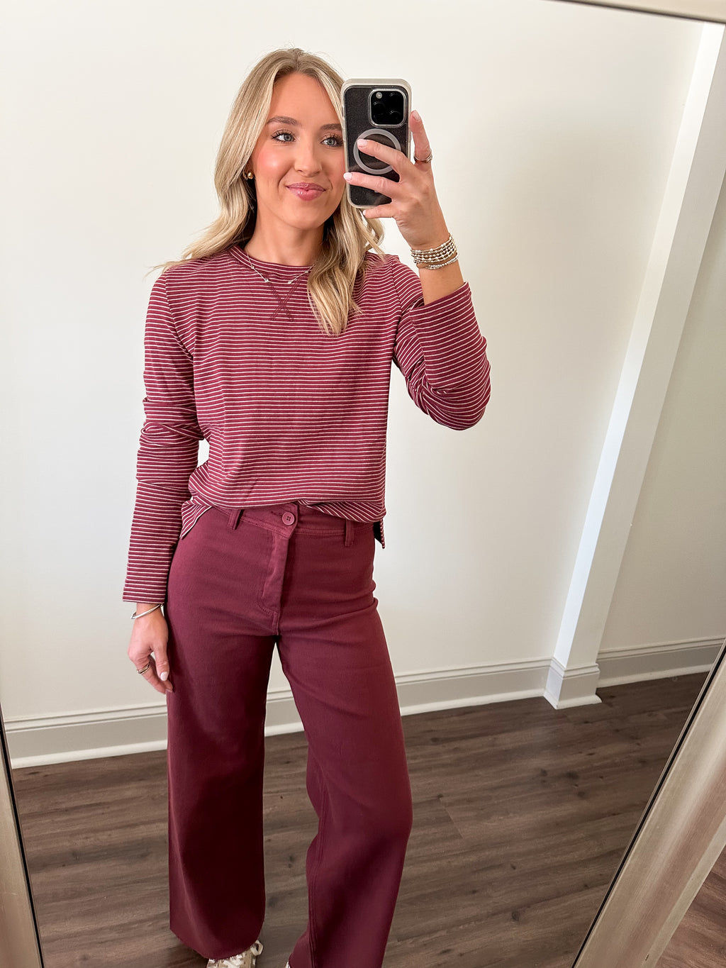 Noah Stripe Top- Wine
