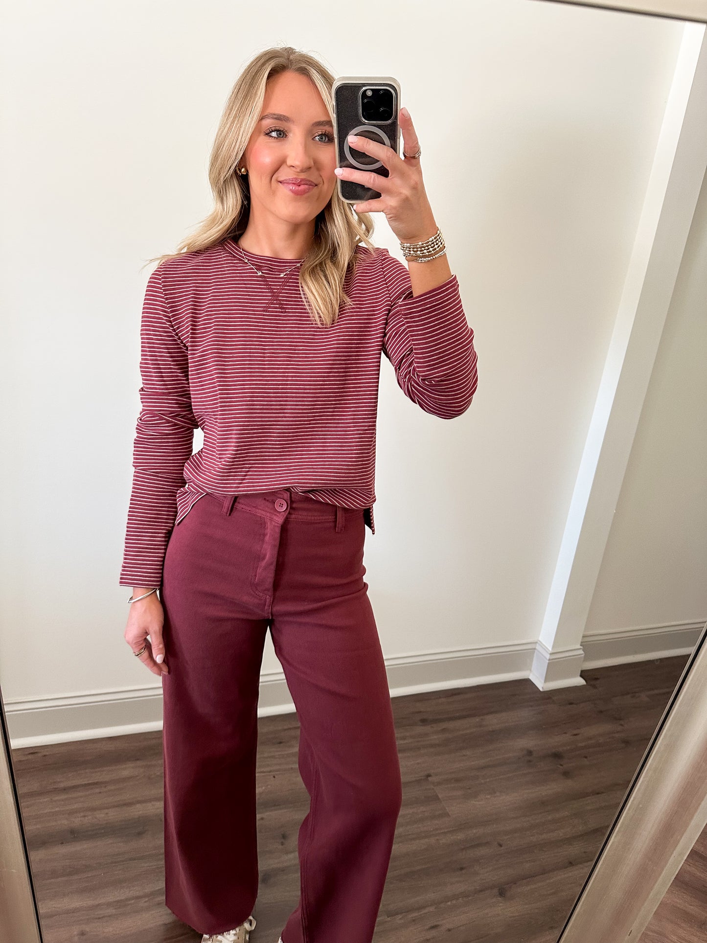 Noah Stripe Top- Wine