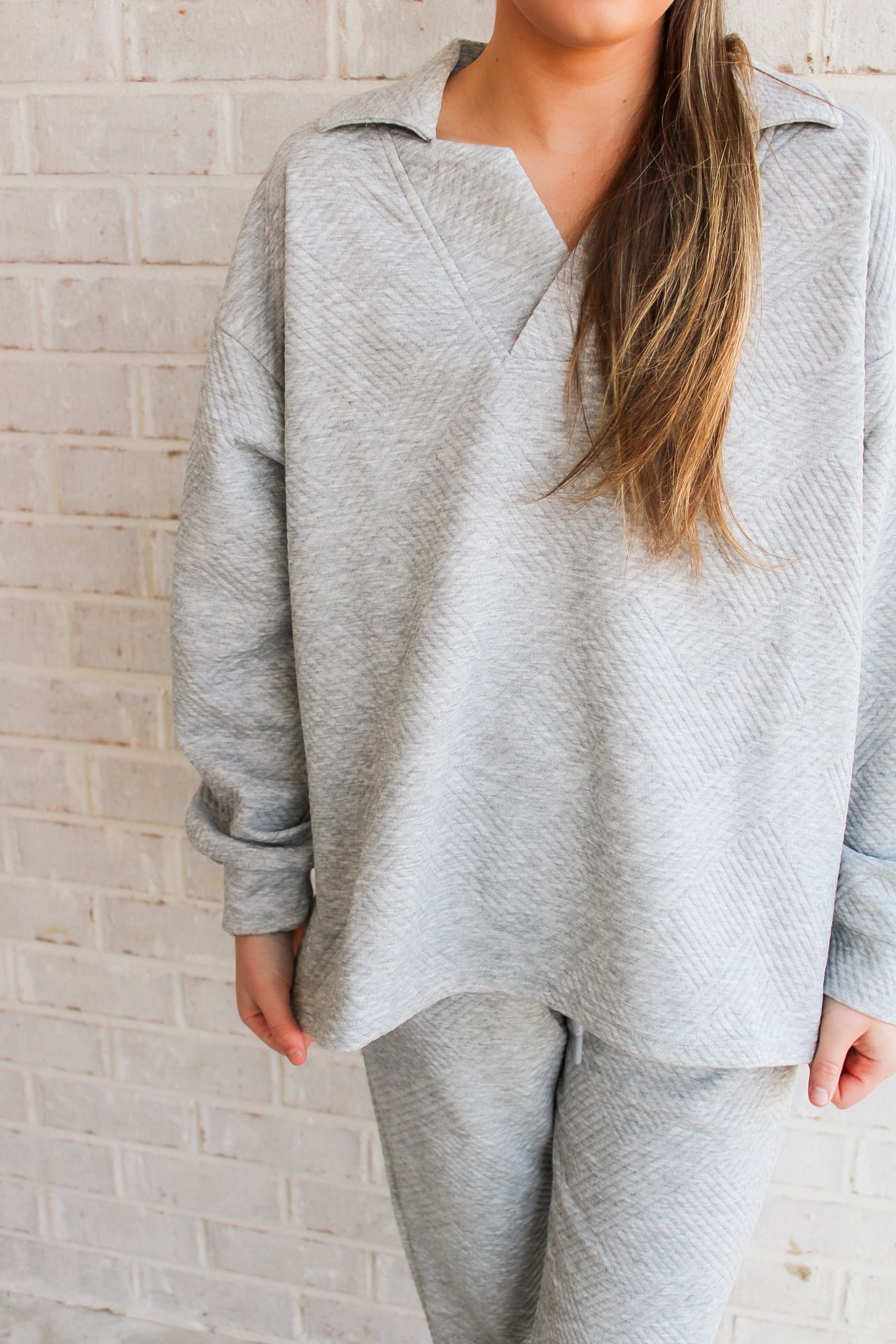 Grey Textured Jogger Set