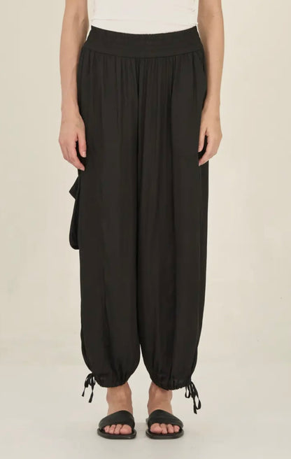 Satin Cargo Pant- Black