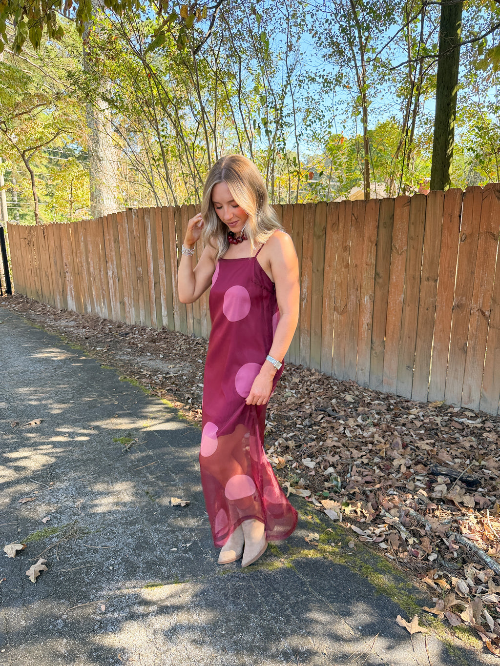 Charlie Polka Dot Maxi Dress- Burgundy
