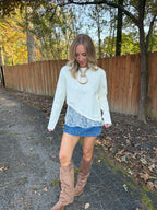 Charlie Asymmetric Lace Trim Top- Cream