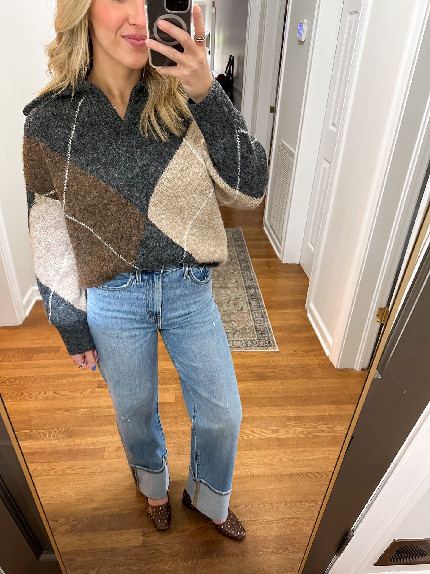 Argyle Plaid Sweater- Charcoal