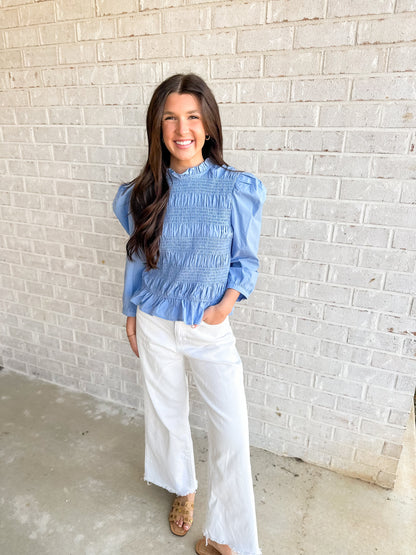 Brittany Smocked Top- Blue