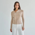 Asymmetrical Button Sweater- Sand