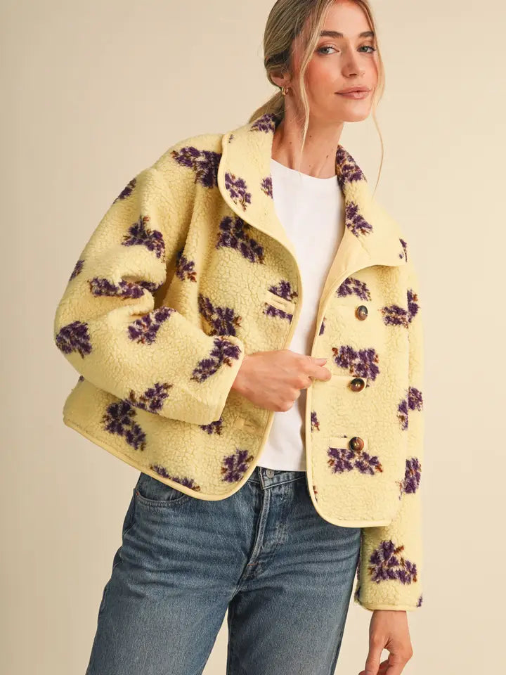 Annalise Floral Sherpa Jacket- Yellow