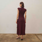Fringe Faux Wrap Dress- Burgundy
