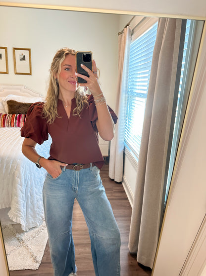 Goldie Puff Sleeve Top-Rust