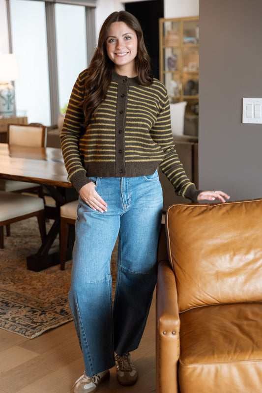 Celine Stripe Cardigan- Chestnut
