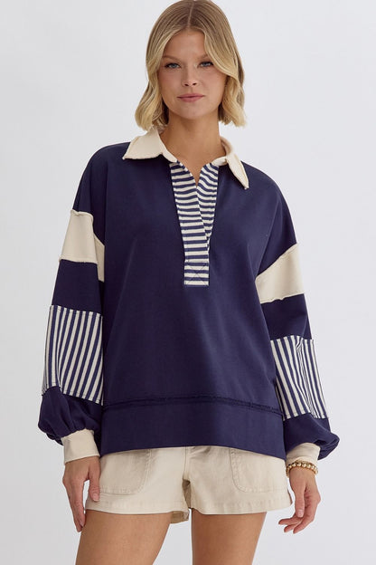 Maggie Top- Navy/Cream