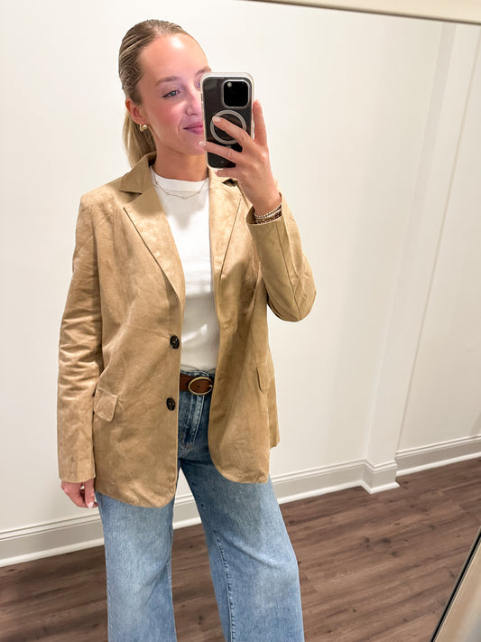 Suede Blazer Jacket- Taupe