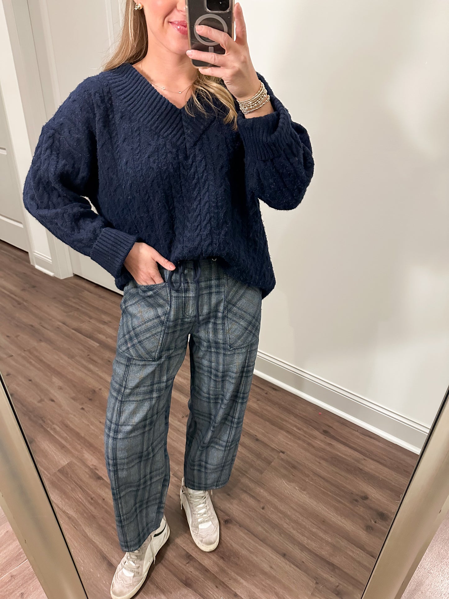 Heather Cable Knit Sweater- Navy