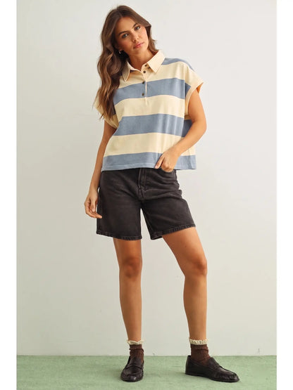 Polo Shirt- Beige/Blue