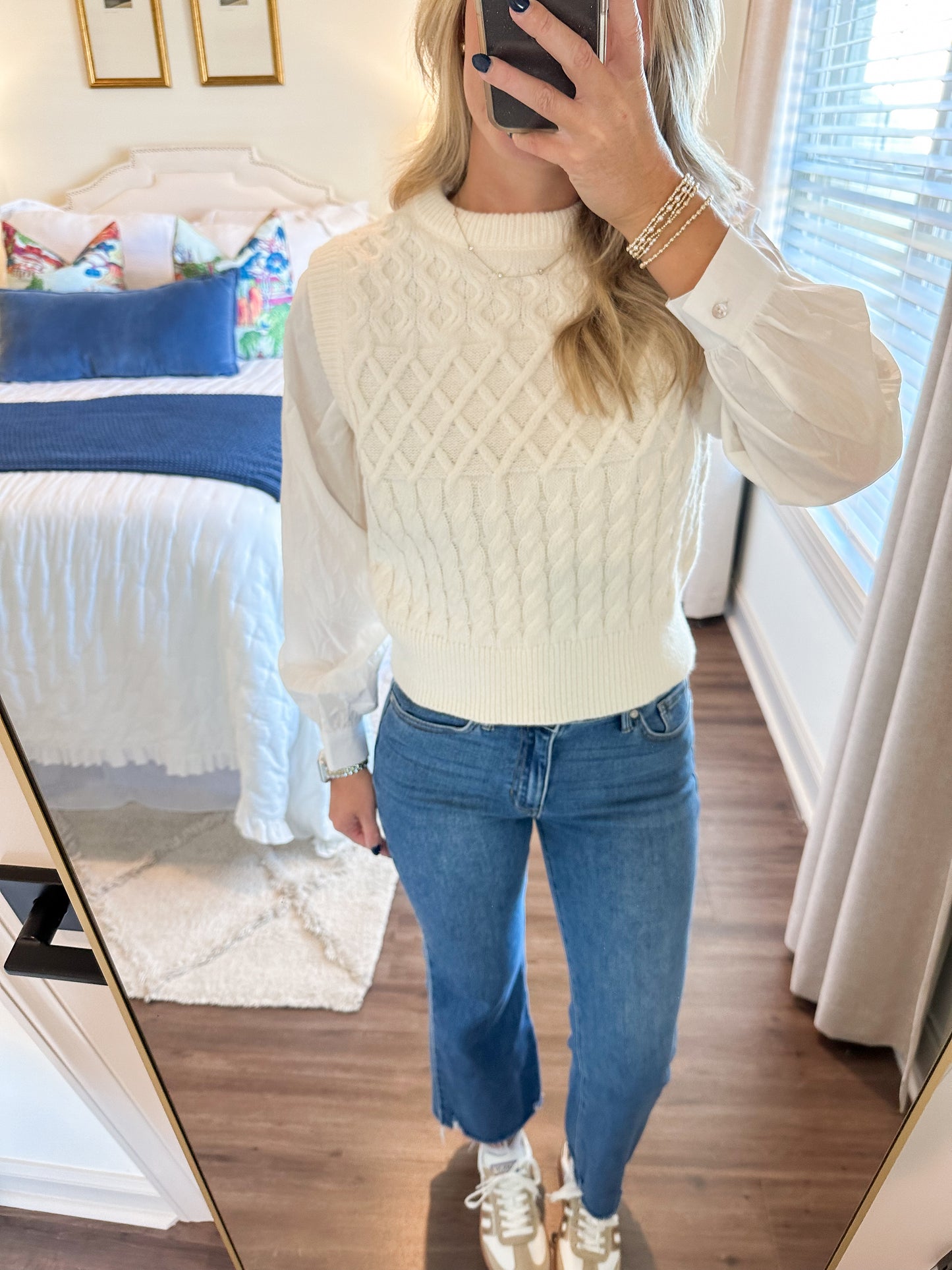 Mary Knit Combo Top- Cream