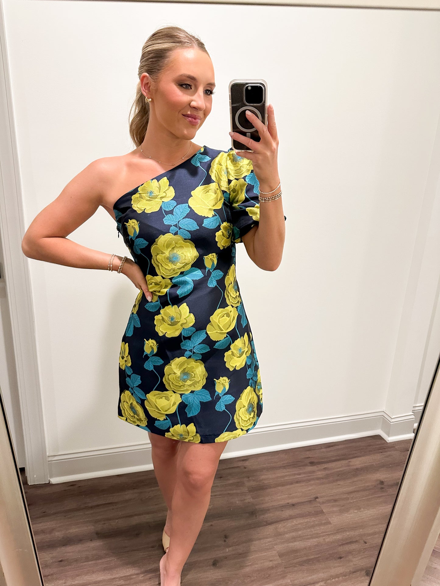 Astoria One Shoulder Mini Dress- Navy/Lime