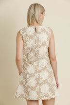 Mavis Embroidered Mini Dress- Tan