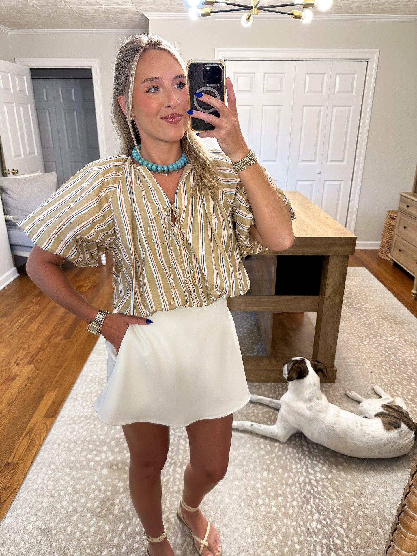 Harbor Stripe Bubble Top- Taupe