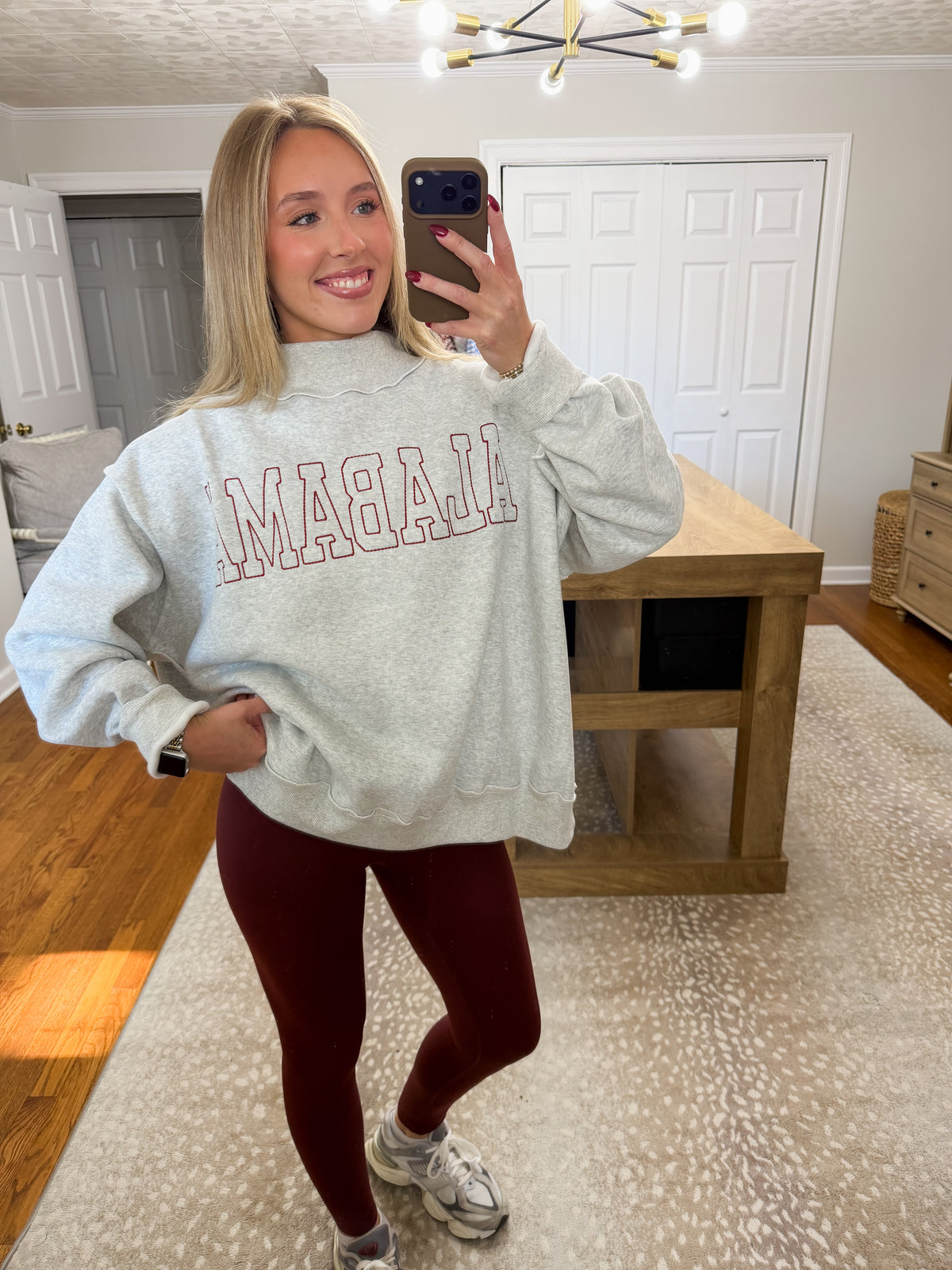 Alabama Stitch Outline Mockneck Sweatshirt- Grey
