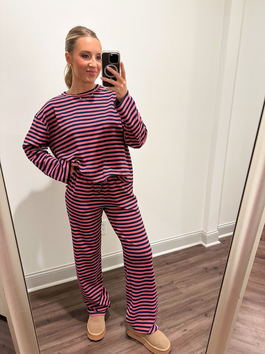 Ferris Stripe Set- Navy/Pink