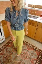 Straight Wide Leg Denim Pants- Lemon Squeeze