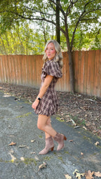 Lizzie Plaid Mini Dress- Brown