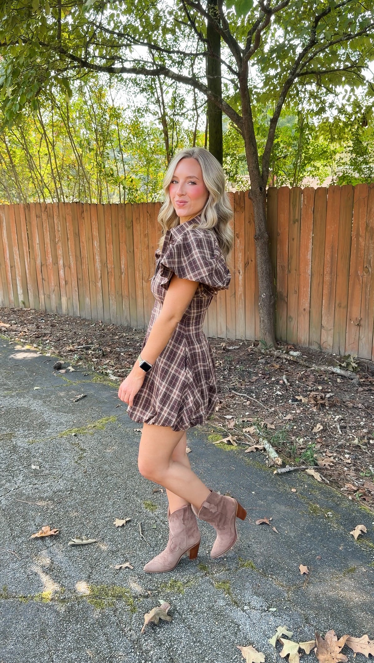 Lizzie Plaid Mini Dress- Brown