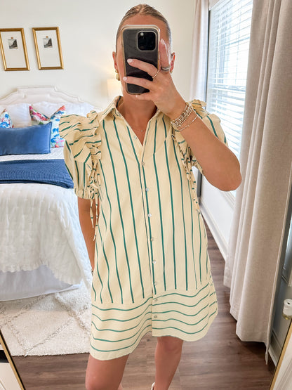 Nova Stripe Dress- Green/Cream